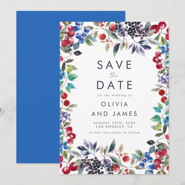 Watercolor Berry Summer Wedding Save The Date (Vorne/Hinten)