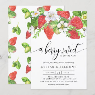 Watercolor Berry Sweet Strawberries Baby Brunch Einladung