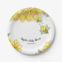 Watercolor-Bienen-Baby-Show-Party-Papier-Teller