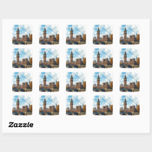 Watercolor Big Ben Westminster Palace London Quadratischer Aufkleber