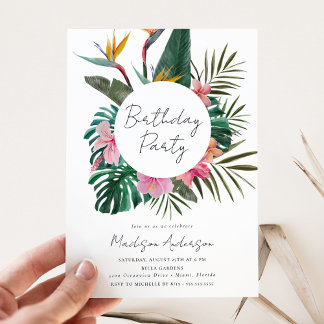 Watercolor Bird of Paradise Wreath Geburtstagspart Einladung