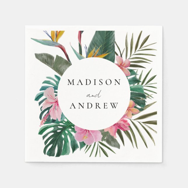 Watercolor Bird of Paradise Wreath Wedding  Serviette (Vorderseite)