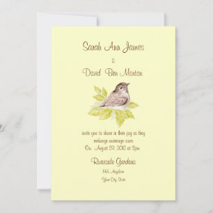 Watercolor Bird Sparrow Wedding Einladung, Natur Einladung