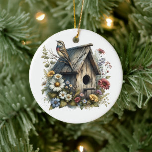 Watercolor Birdhouse Personalisiert Weihnachten Keramik Ornament
