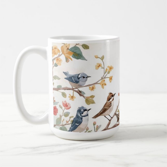 Watercolor Birds in Bloom Kaffeetasse (Links)