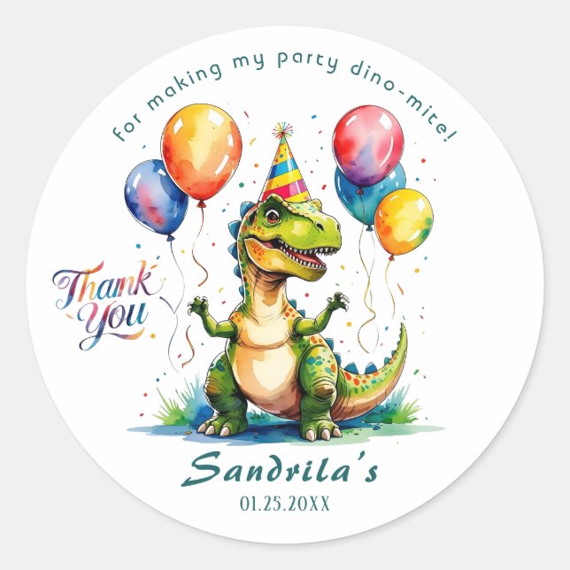 Watercolor BIRTHDAY Dinosaur Sticker  (Vorderseite)