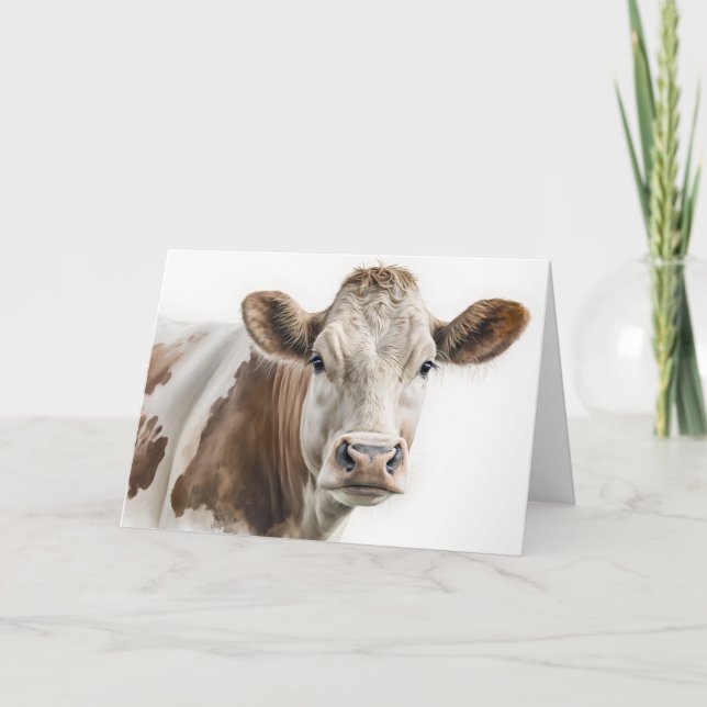 Watercolor Birthday Hereford Cow Karte (Vorderseite)