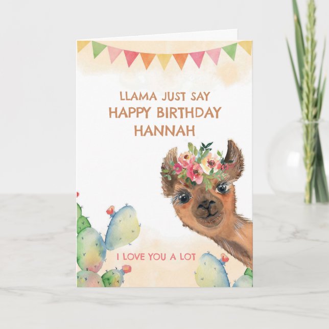 Watercolor Birthday Llama Karte (Vorderseite)