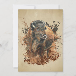 Watercolor Bison Buffalo Animal Wildlife Nature  Karte