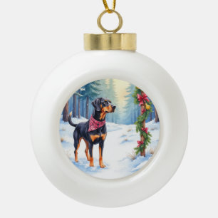Watercolor Black and Tan Coonhound Waldweg Keramik Kugel-Ornament