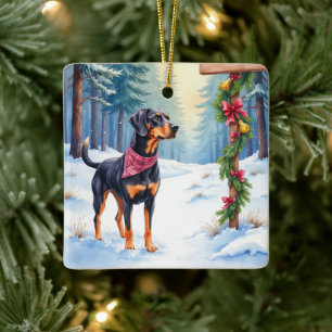 Watercolor Black and Tan Coonhound Waldweg Keramikornament