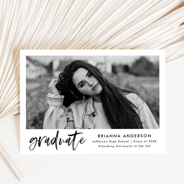 Watercolor Black Brush Script Graduation Party Einladung (Von Creator hochgeladen)