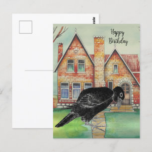 Watercolor Black Crow Haus Schrift Name Postkarte