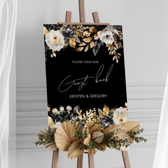 Watercolor Black Gold Floral Wedding Poster (Von Creator hochgeladen)