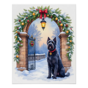 Watercolor Black Russian Terrier Eiserner Weihnach Poster