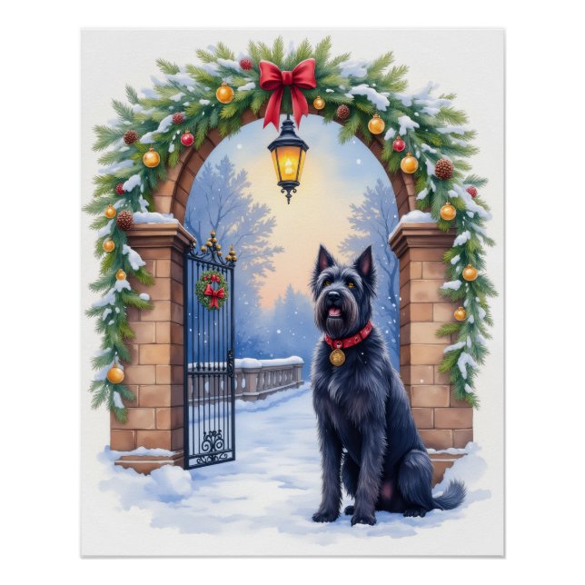Watercolor Black Russian Terrier Iron Christmas Poster (Vorderseite)