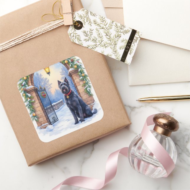 Watercolor Black Russian Terrier Iron Christmas Quadratischer Aufkleber (Schenken)