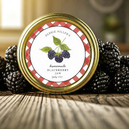 Watercolor Blackberry Jam Gingham Jar Runder Aufkleber