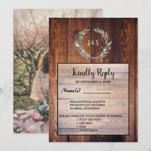 Watercolor-Blätter Holz Hochzeit RSVP Abendessen O Einladung