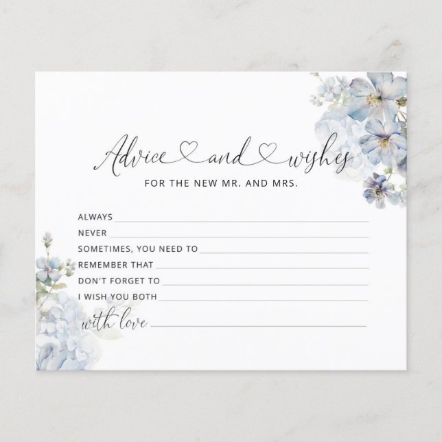 Watercolor Blau Blumenempfehlung und Wünsche Karte (Vorderseite)