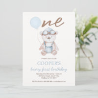 Watercolor Blau Braun Beary Erster Geburtstag