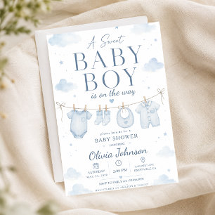 Watercolor Blau Eine Süße Baby Boy Shower Elegant Einladung
