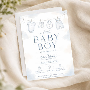 Watercolor Blau Eine Süße Neutrale Jungen-Baby-Par Einladung