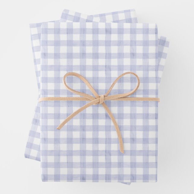 Watercolor Blau Gingham Geschenkpapier Set (Beispiel)