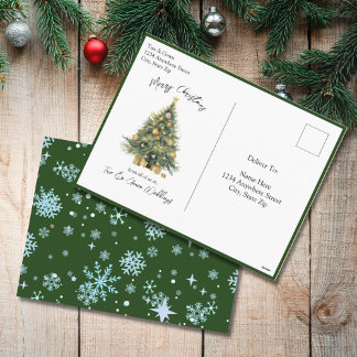 Watercolor Blau Grüne Schrift Nicht Foto Weihnacht Feiertagspostkarte