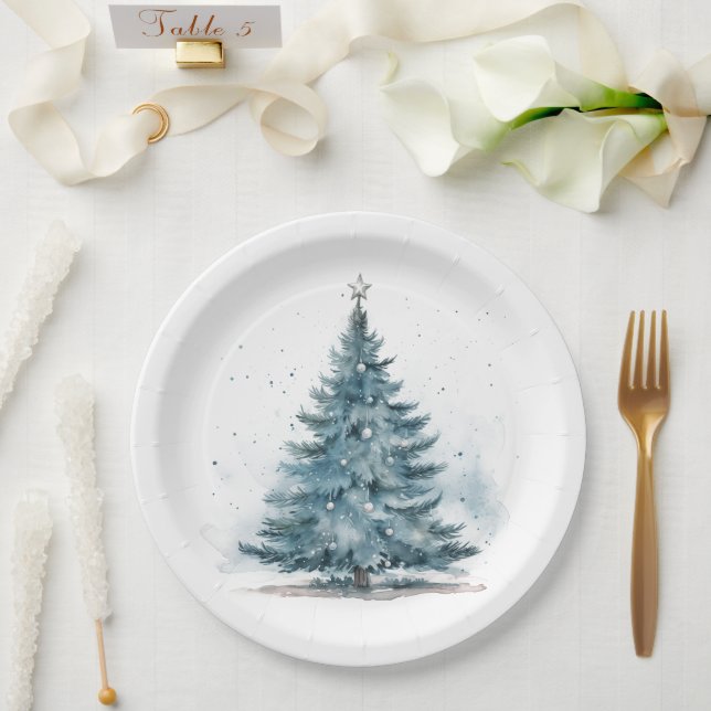 Watercolor Blau und Silber Winter Wonderland Pappteller (Hochzeit)