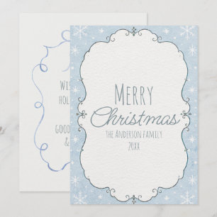 Watercolor Blau Winter Schneeflocken Rahmen Weihna Feiertagskarte