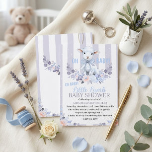 Watercolor Blaue Gestreifte Kleines Lamm Baby-Par Einladung