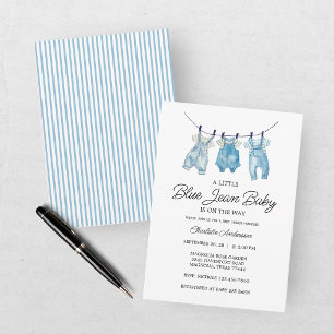 Watercolor Blaue Jeans Baby Shower-Einladung Einladung