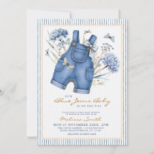 Watercolor Blaue Jeans-Overall Baby Shower Einladung