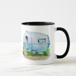 Watercolor-blauer Retro Vintager Camper-Wohnwagen Tasse