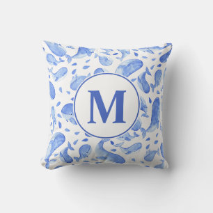 Watercolor Blauwal Paisley Kinderzimmer   Monogram Kissen