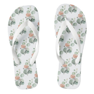 Watercolor Blooms and Eucalyptus Botanical Pattern Flip Flops