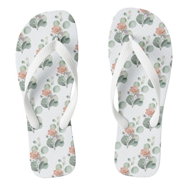 Watercolor Blooms and Eucalyptus Botanical Pattern Flip Flops (Fußbett)