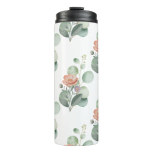 Watercolor Blooms and Eucalyptus Botanical Pattern Thermosbecher