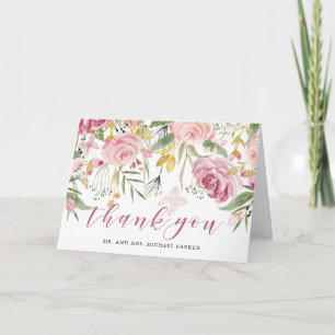 Watercolor Blooms   Rosa und Gold Floral Danke