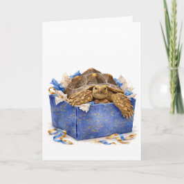 Watercolor Blue and Gold Birthday Gift Turtle Karte