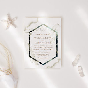 Watercolor Blue and Gold Minimalistische Hochzeit Einladung