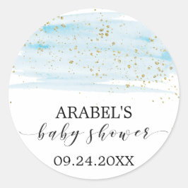 Watercolor Blue and Gold Sparkle Baby Dusche Gefal Runder Aufkleber