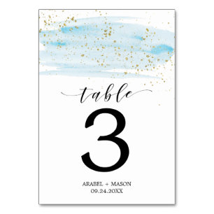 Watercolor Blue and Gold Wedding Tischnummer