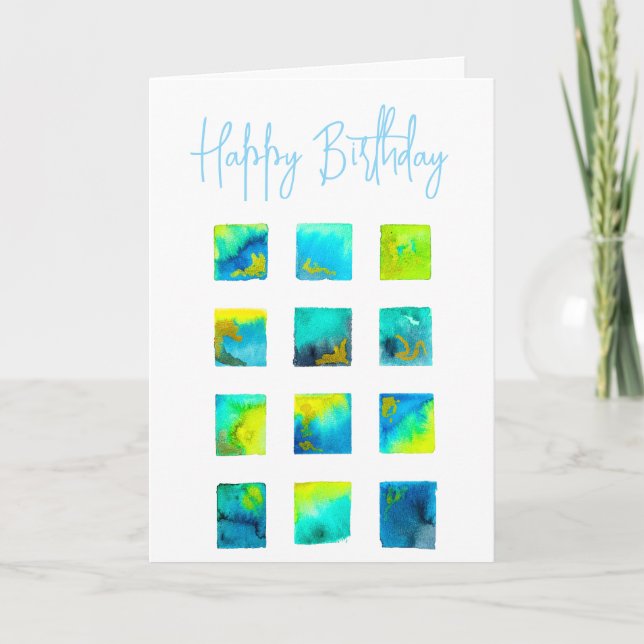 watercolor blue and green squares karte (Vorderseite)