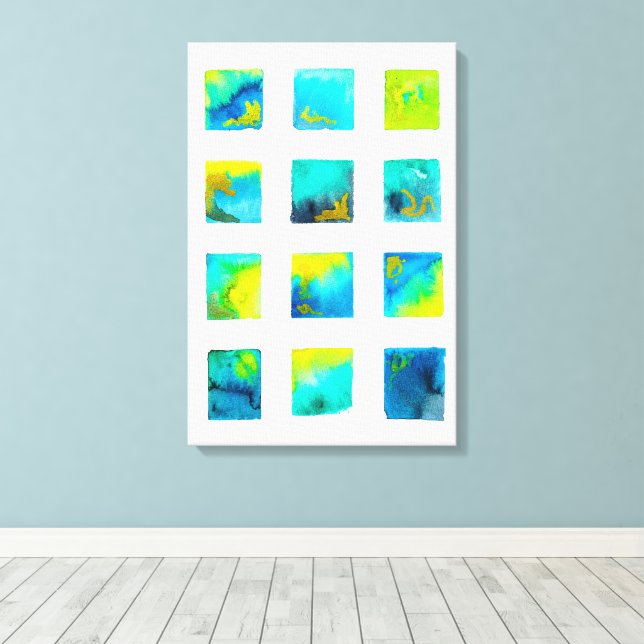 watercolor blue and green squares leinwanddruck (Insitu (Holzboden))