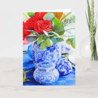 Watercolor Blue and White Chinoiserie Ginger Jar Karte