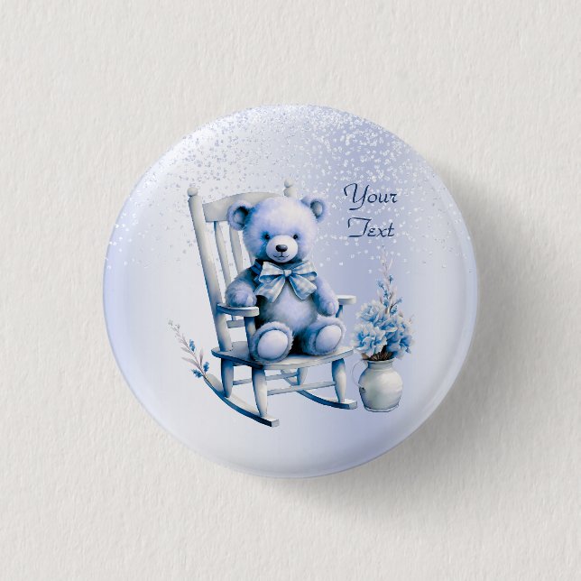Watercolor Blue Baby Bear Button (Vorderseite)