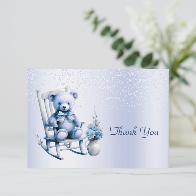 Watercolor Blue Baby Bear Danke Karte (Stehend Vorderseite)