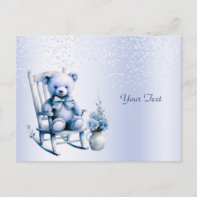 Watercolor Blue Baby Bear Postcard Postkarte (Vorderseite)